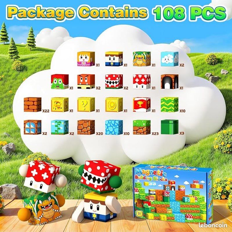 Set 108 Cubes Magnétiques – Construction Créative Montessori, Jeu éducatif STEM Dès 3 Ans