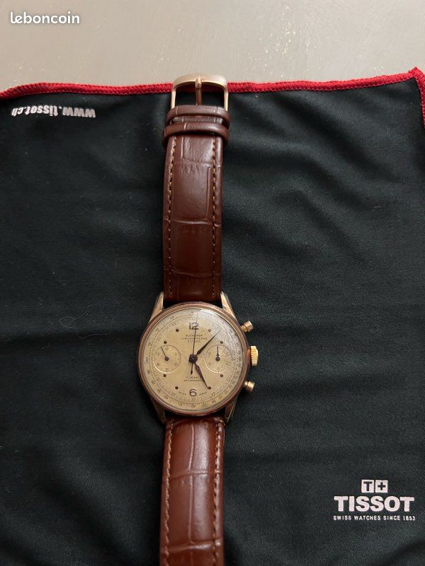 Chronographe Ancien Mécanique De Collection - Cadran Blanc Argenté, Mouvement Manuel, Occasion