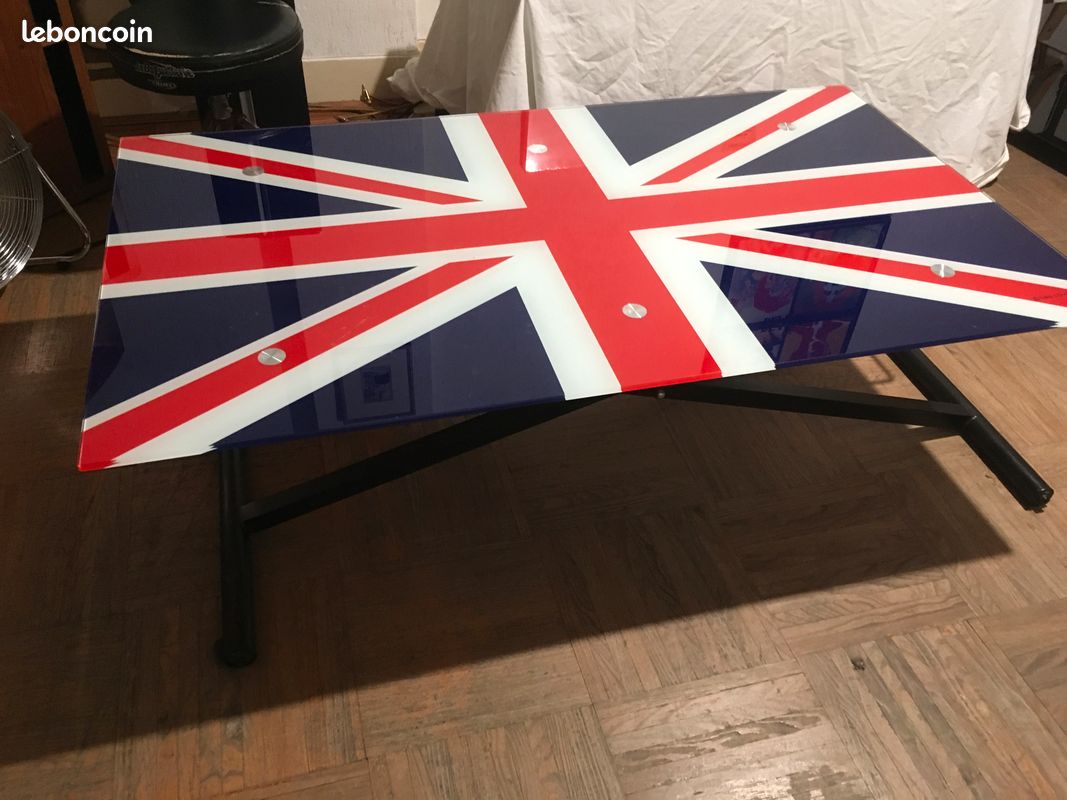 Table avec plateau en verre motif drapeau britannique UK (image 1)