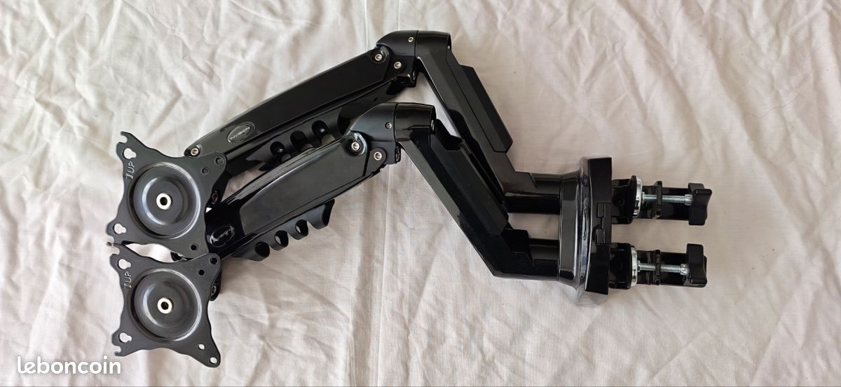 Invision Support Écran PC pour 19 à 32 Pouces, Réglage Hauteur sans Outil Bras avec Incline, Pivote et Tourne, VESA 75 et 100mm, Pince de Bureau, Capacité de Charge 2-9kg (MX400 Bras Double) (image 1)