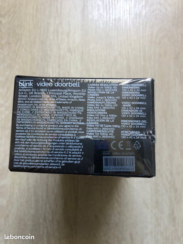 Visiophone Blink Video Doorbell HD, Noir, Détection De Mouvement Et Audio Bidirectionnel
