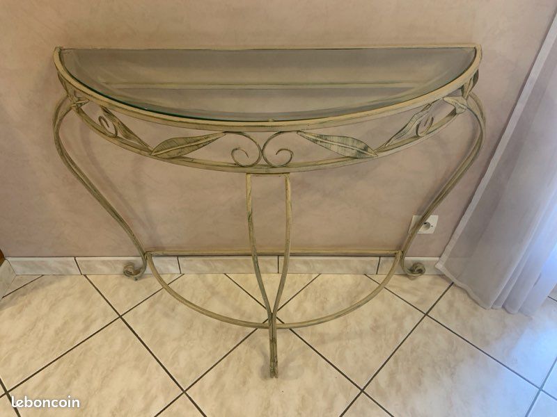 Console en fer avec plateau en verre (image 1)