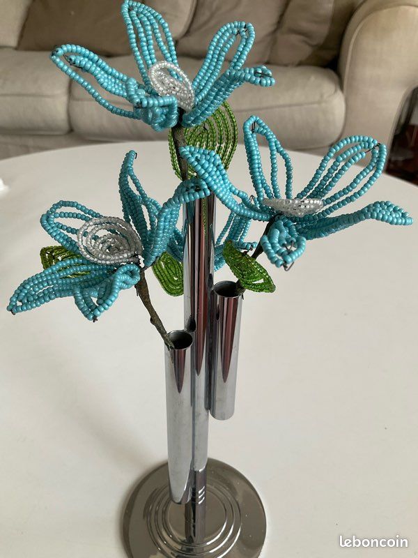 Grande Fleur Ancienne En Perles De Verre - Diamètre 18 Cm - Objet Vintage à Détourner - Occasion