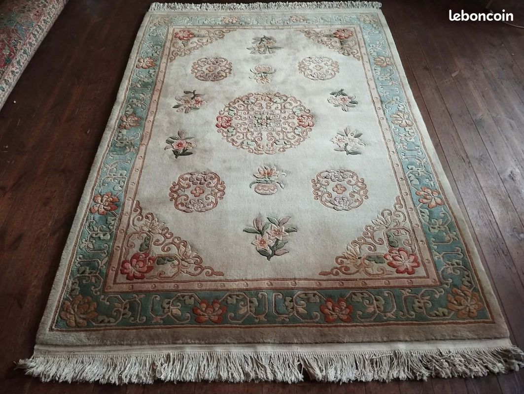 Tapis Carré En Soie Fait Main - 124x124 Cm - Vintage - Fabriqué En Chine