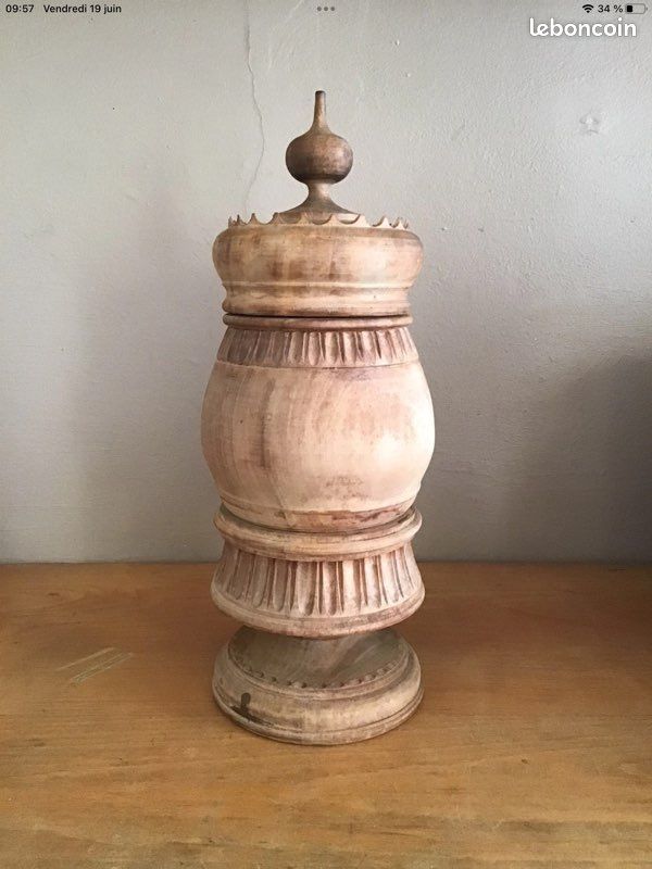 Grande Grolle en Bois Tourné Sculptée - H 40 cm (image 3)