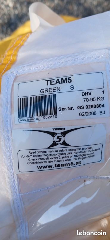 Pack parapente team 5 complet ideal pour dĂ©butant petite B ptv 70 /95 fourni avec secour et casque en cadeau đ (image 7)