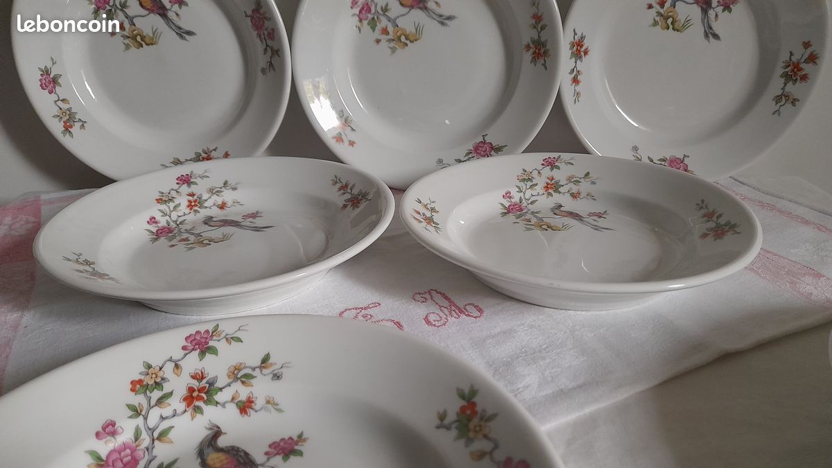 Superbes sept anciennes assiettes creuses Fonteyne la Rochelle Véritable porcelaine extra dure en excellent état (image 2)