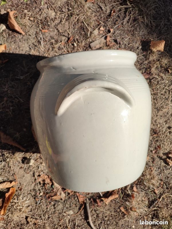 Ancien grand pot à graisse en grès blanc (image 6)