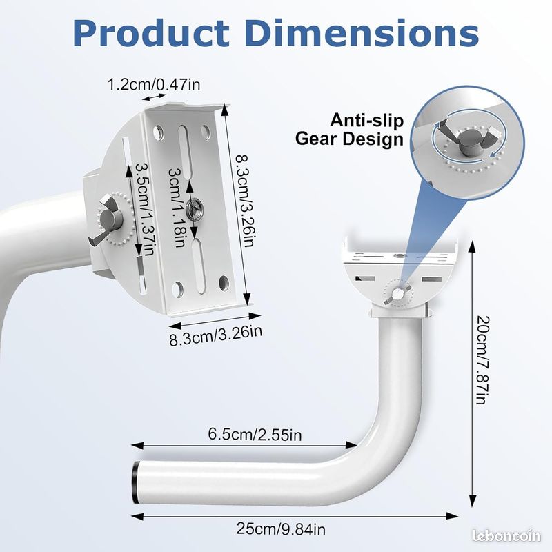 Support de Pont sans Fil, 2 pièces Support Mural réglable à 150 ° en Acier Inoxydable, Accessoire de Montage sur Poteau en J pour Point d'accès AP Point à Point extérieur (image 4)