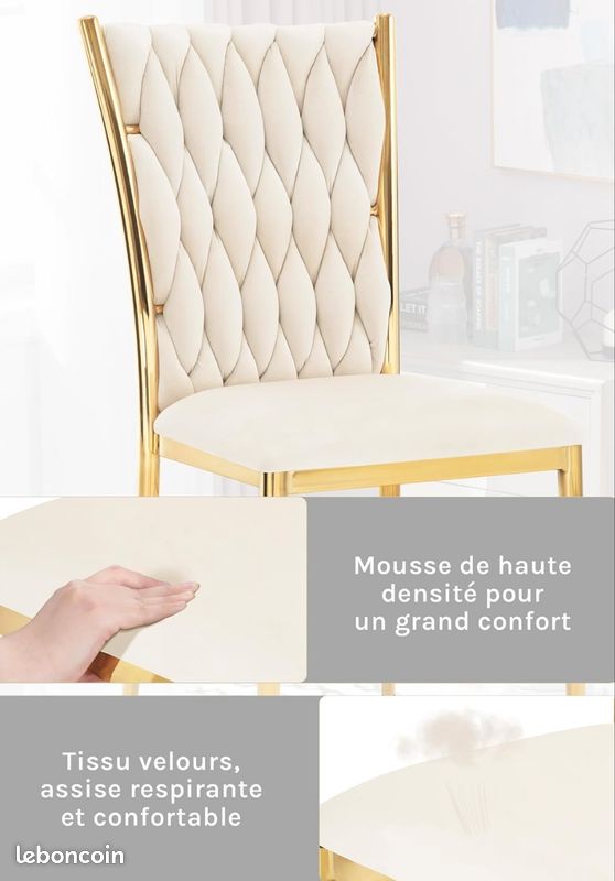 Lot de deux X2 Chaises de salon/ salle à manger en Velours - style moderne, ergonomique couleur doré (image 2)