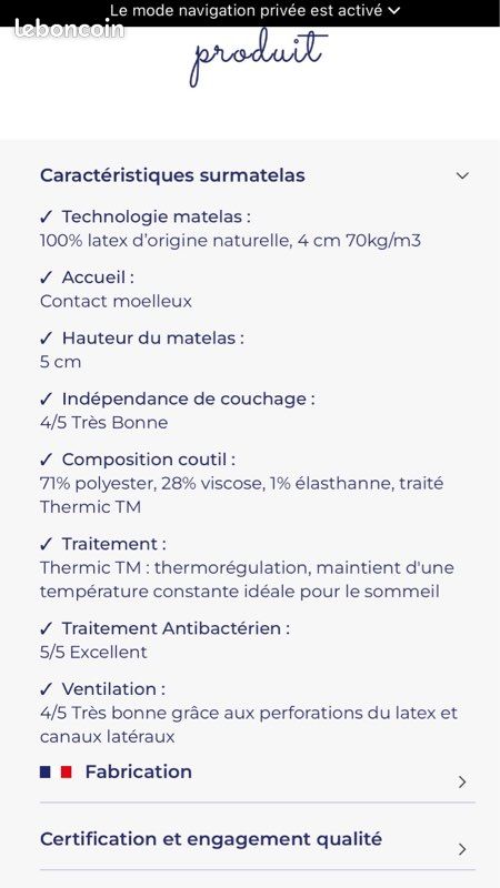 Surmatelas latex 160x200 français (image 7)