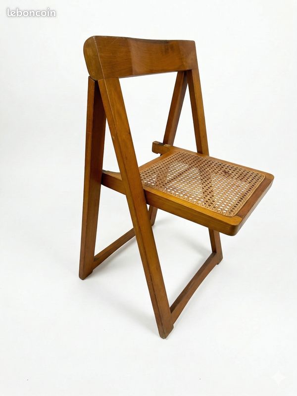 3 chaises pliantes vintage bois cannage 1970 (image 2)