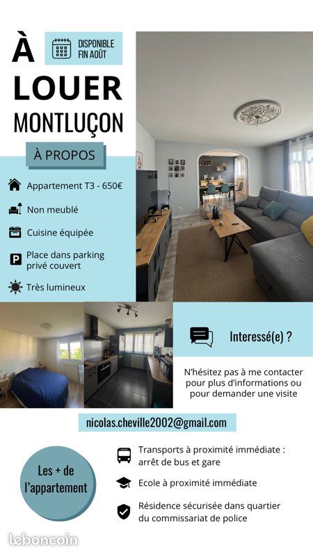 Appartement 3 pièces 81 m² · à Montluçon · 80,5 m² · 650 €