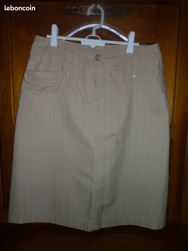Jupe jean beige marque Camaïeu (image 1)