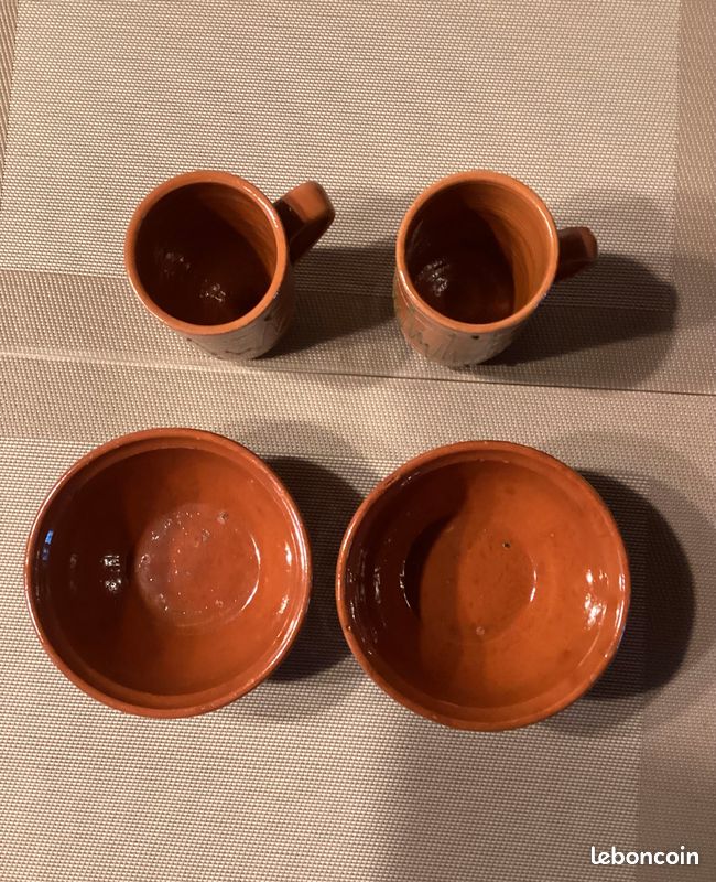 Lot de 2 bols et 2 Mugs en poterie vernie Vintage (image 2)