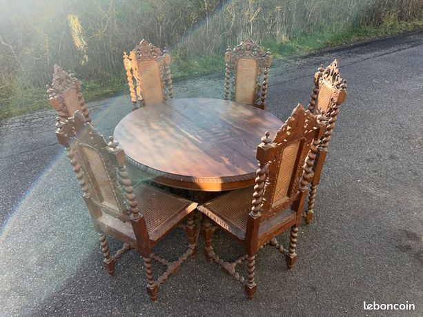 Chaise Salle à Manger Style Empire Henri II – Bois Et Cuir – À Restaurer
