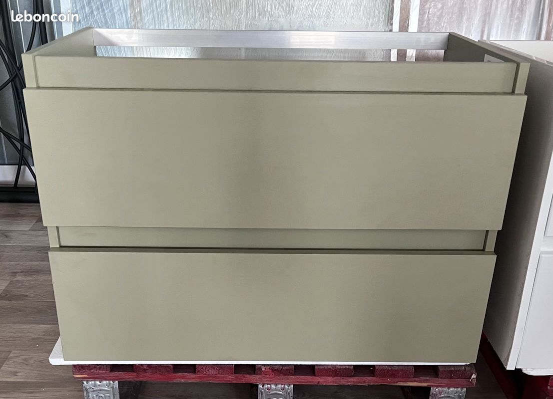 Meuble sous vasque salle de bain 80cm Vert olive mat NEUF (image 1)
