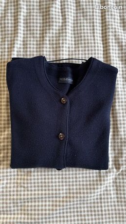 Gilet Bleu Angora Mérinos Extra Fine GIRBAUD - Neuf Avec étiquette, Taille XL