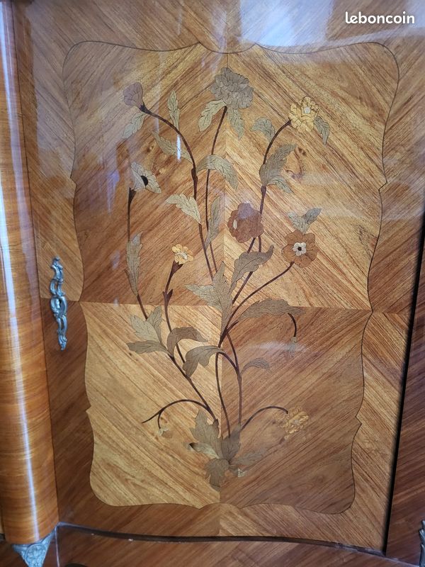 Meuble de prestige style Louis XV sur mesure – artisan ébéniste Paris / Magnificent custom-made Louis XV style cabinet – Marquetry & pink marble (image 4)