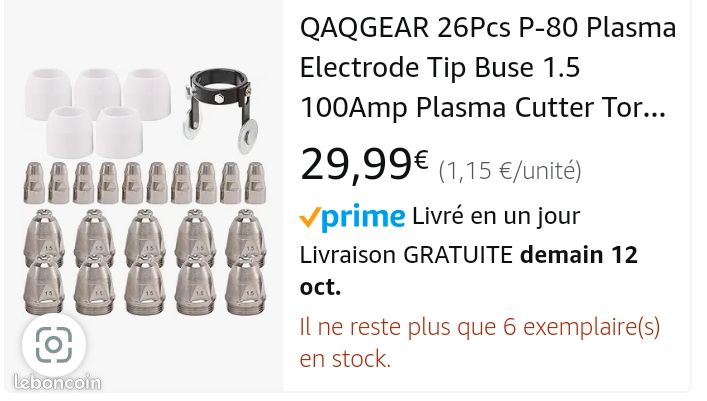 10 buses découpeur plasma P80 1.5mm neuve (image 2)