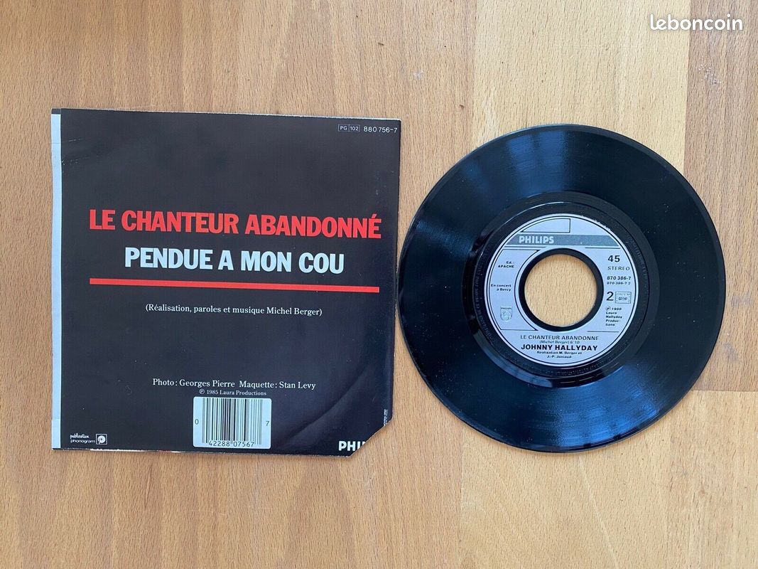 Vinyle 45 Tours - Johnny Hallyday - Le Chanteur Abandonné / Pendue à mon Cou (image 2)
