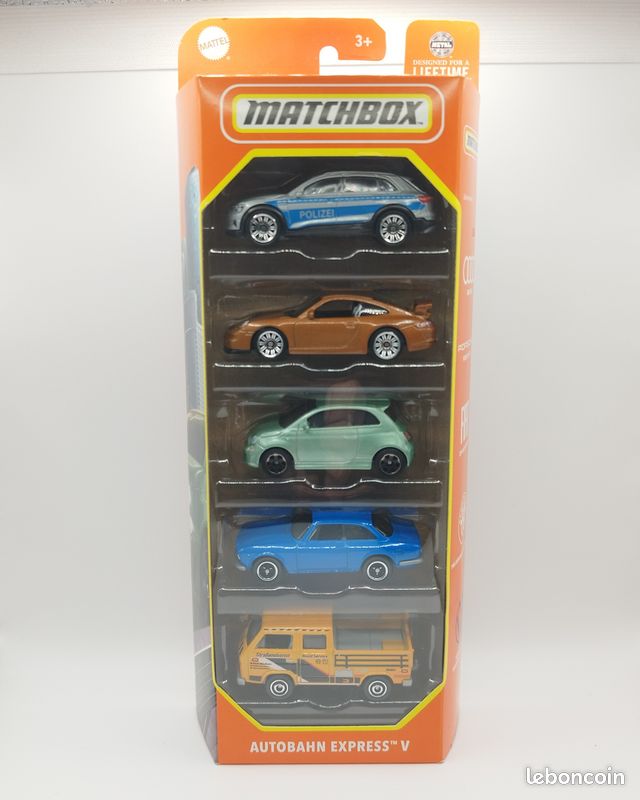 Matchbox 1/64 Pack 5 Voitures - Autobahn Express V - Porsche 911 GT3 - Fiat 500 - Neuf (image 1)
