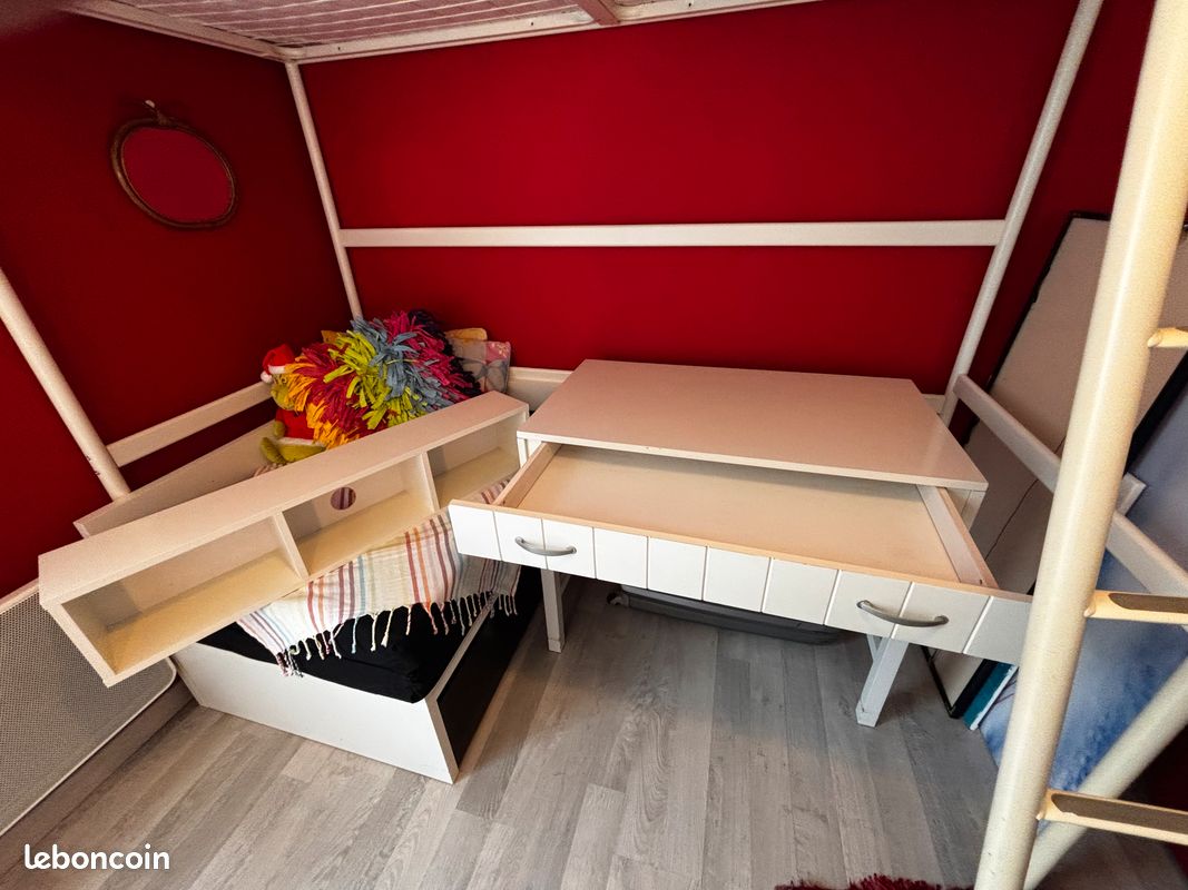 Bureau en bois blanc avec caisson à accrocher en hauteur ou non (image 2)