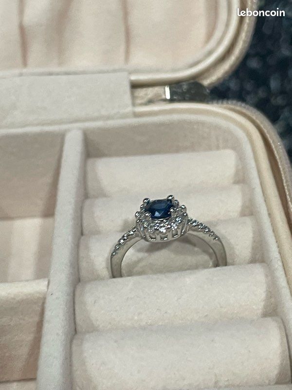 Bague Argent 925 Toi Et Moi - Cristal Bleu Et Blanc, Taille 54, Occasion Bon état