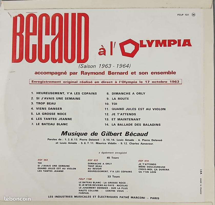 Vinyle Bécaud à l'Olympia (image 2)