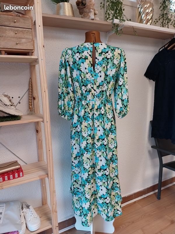 Robe mi-longue à fleurs bleu & vert Papaya (Matalan) - Neuf sans étiquette - Taille 40 (UK 12) (image 2)