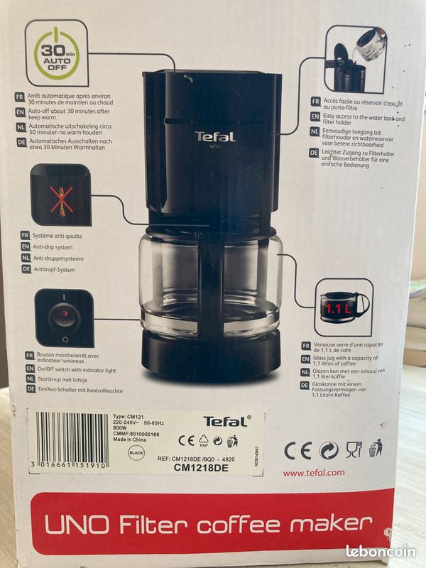 Cafetière Tefal Uno CM1218DE - Neuve - capacité de 1,1L de café (image 4)