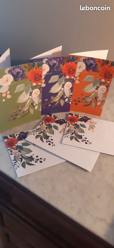 3 cartes joliment stylisées et leurs enveloppes assorties (image 2)