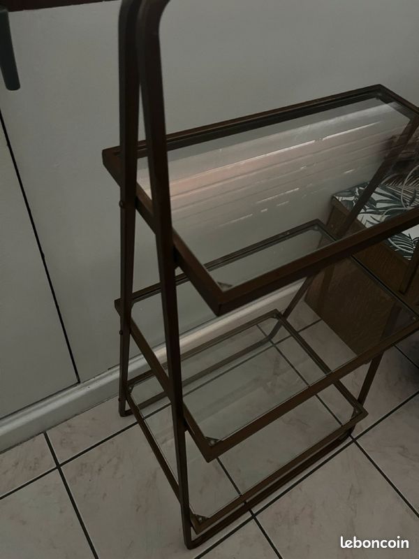 Desserte pliante ou meuble étagère bar en verre et métal style vintage - Drawer (image 5)