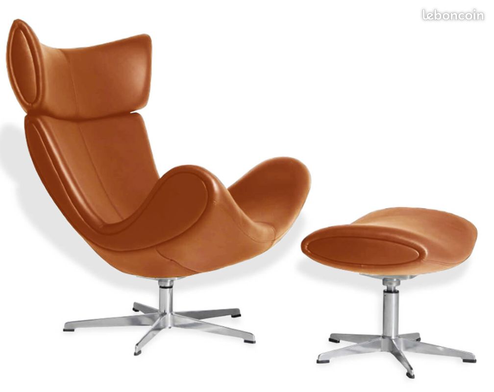 Fauteuil avec repose-pieds en cuir (image 1)
