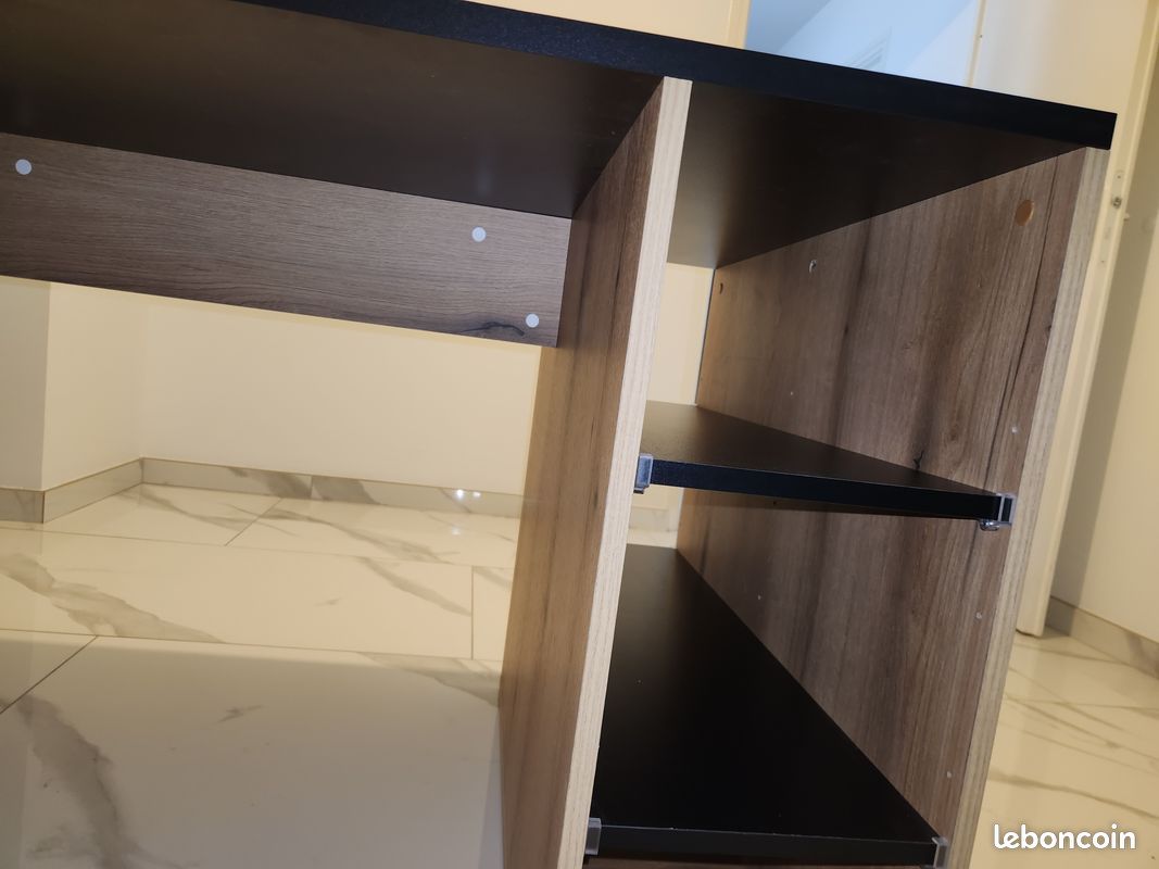 Bureau d'angle en mélamine coloris chêne rustique et noir (image 6)