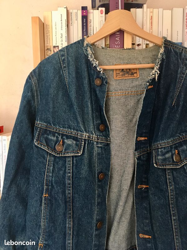 La jolie veste en jean brut sans col (image 3)