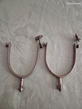 Paire D’éperons Anciens – Nickel, Avec Sangles Cuir, Angleterre
