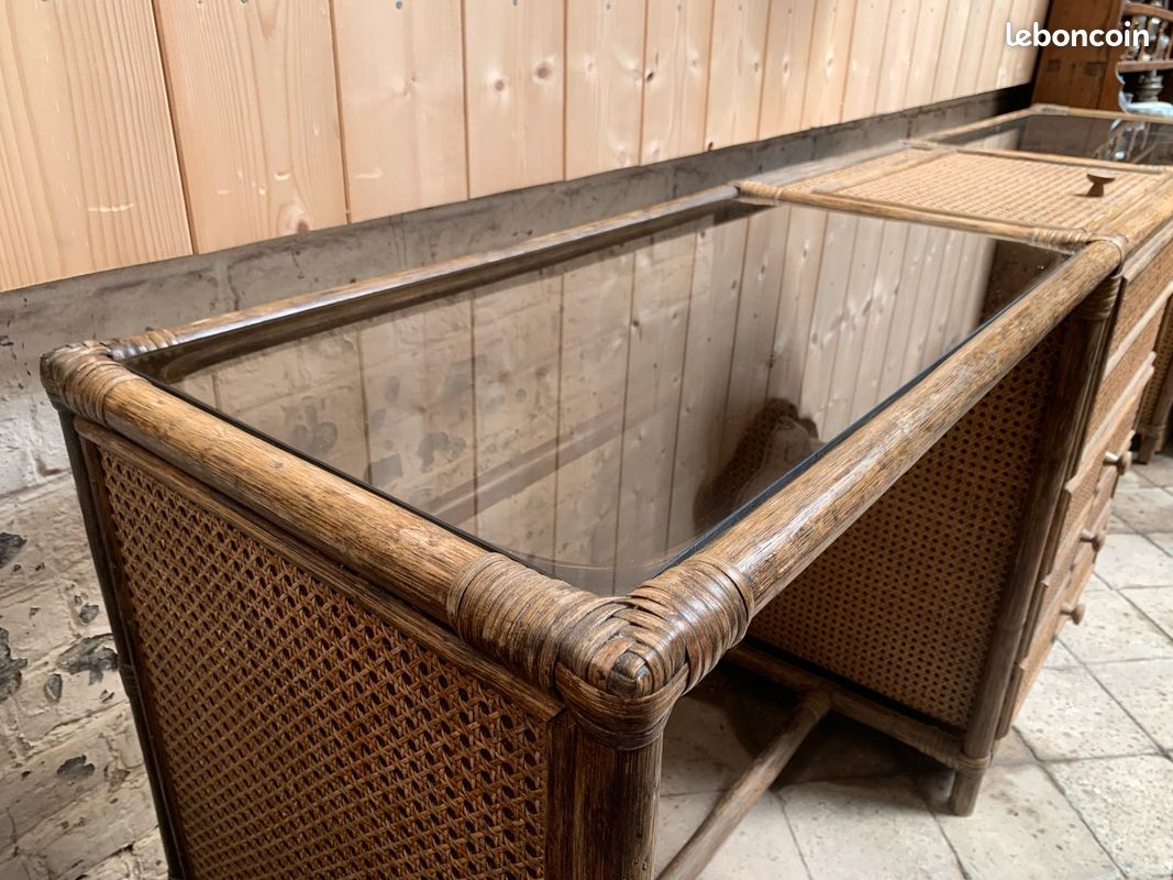 Ancien meuble de métier de coiffeur en rotin (image 6)