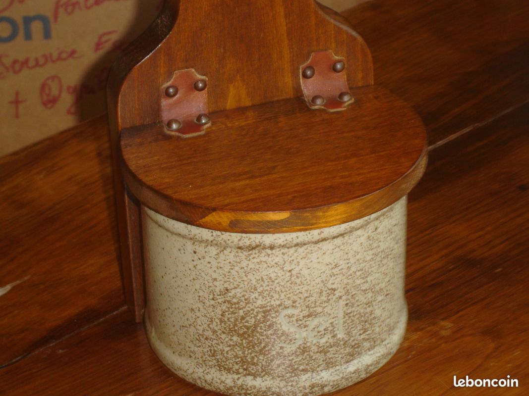 Pot à Sel en Grès avec Support en Bois (image 2)