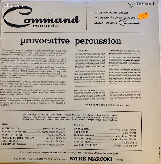 Disque Vinyle 33T LP : The Command All-Stars ‎– Provocative Percussion (image 2)