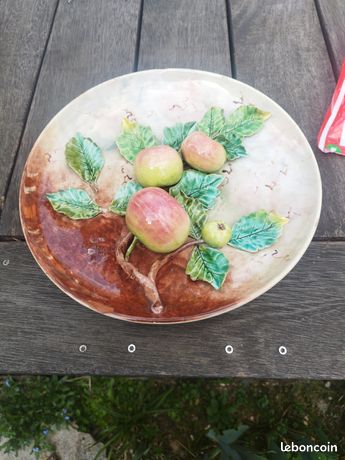6 ASSIETTES PLATES ANCIENNE BARBOTINE fruit raisin fraise poire cerise