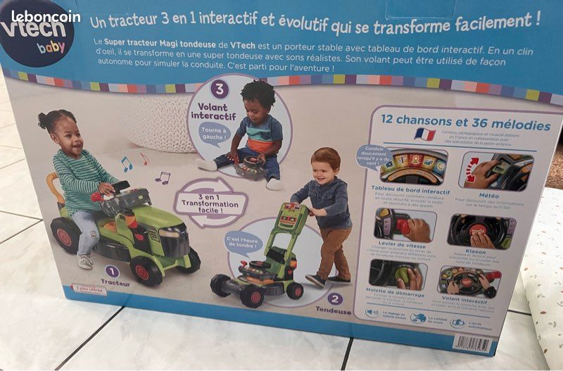 VTech Super Tracteur Magi Tondeuse – Porteur Pousseur 3 En 1 – Évolutif Dès 1 An – Volant Interactif, Chansons – Cadeau Français