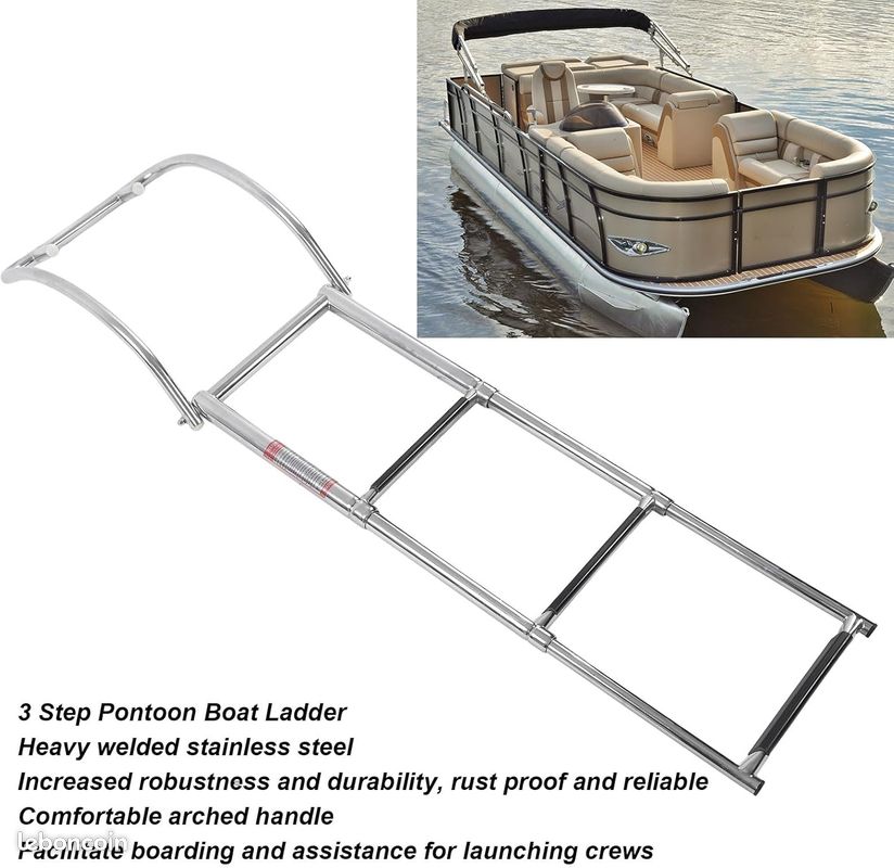 Échelle de bateau coulissante à 4 marches en acier inoxydable sous plate- forme pour bateau ponton, échelle télescopique de 900