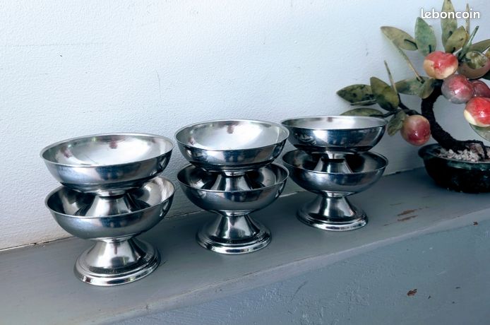 Lot de 4 coupes à glace en acier inoxydable diamètre : 10 cm 200 ml verres à dessert crème glacée sundae verres à cocktail avec A - Maison