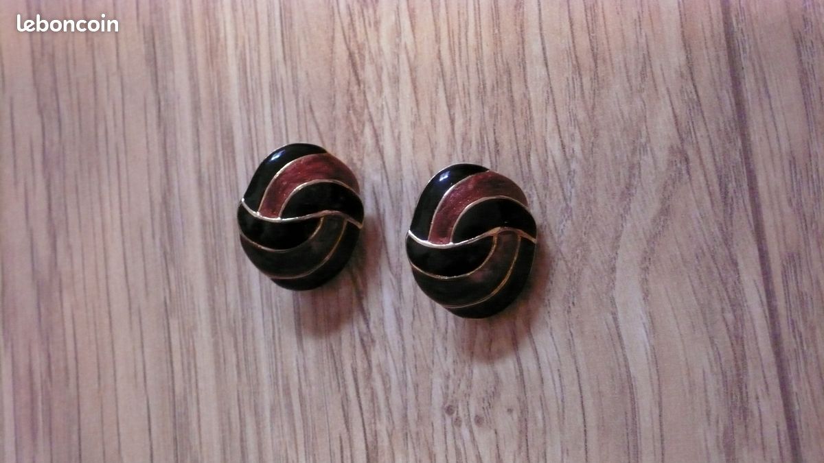 Clips d'oreille vintage or ambre noir années 80 (image 3)