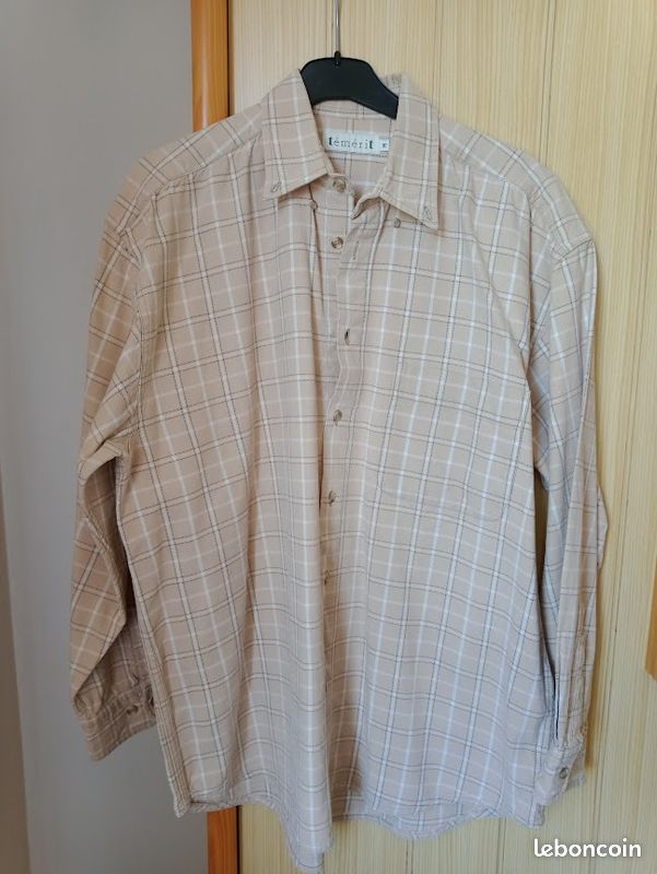 Chemise Homme à carreaux beige blanc Taille M Témérit Vêtements