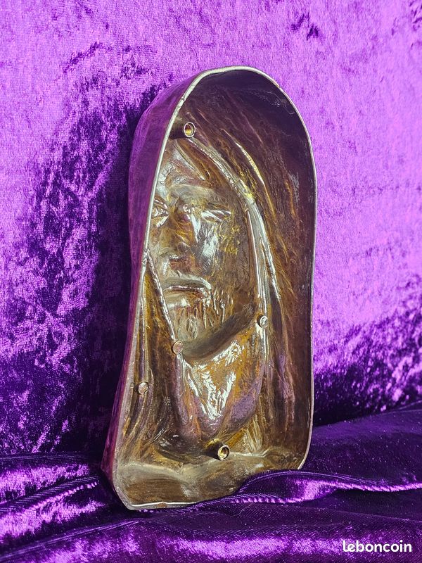 Plaque effigie reproduction Jésus Christ en bronze patiné brillant Caggiati vintage (image 9)