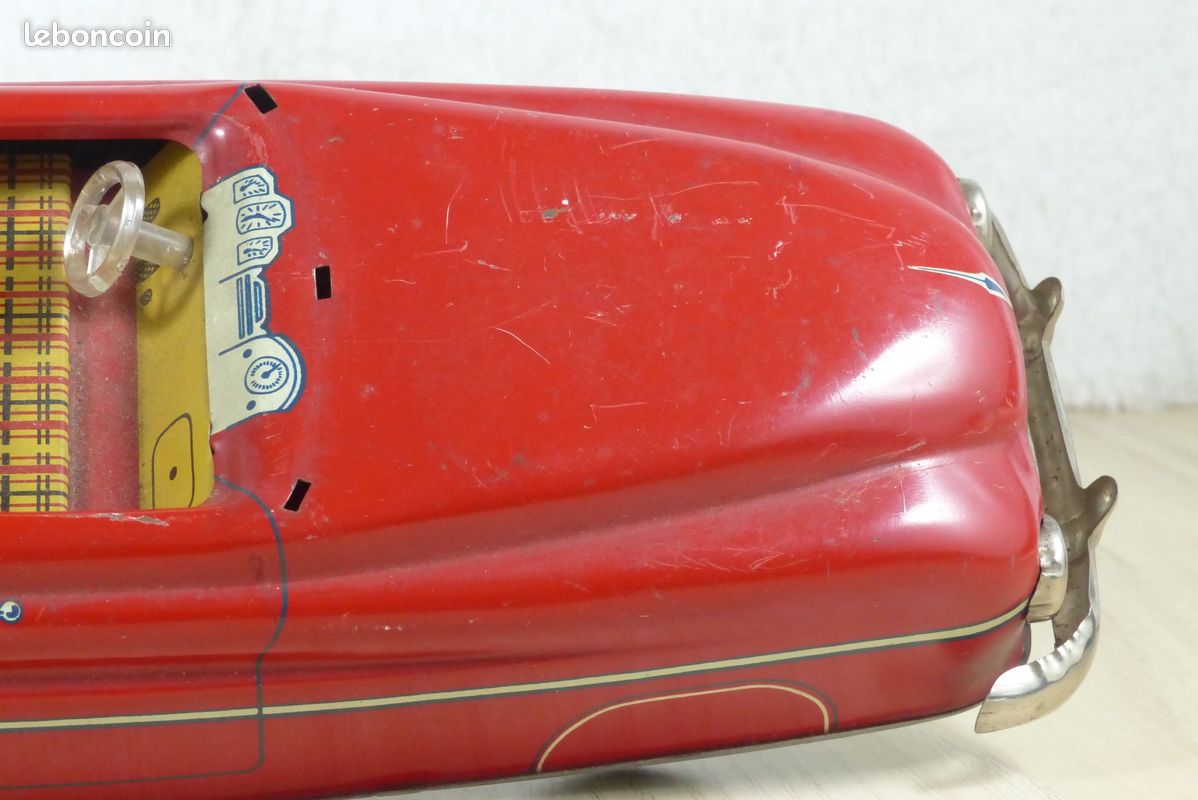 JOUET ANCIEN VOITURE MECANIQUE EN TOLE MEMO 306MM75 AVEC BOITE GARAGE D' ORIGINE
