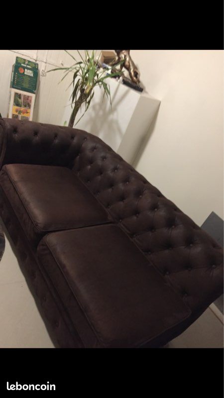 Chesterfield canapé d’angle droit 5 place en suédine marron (image 2)