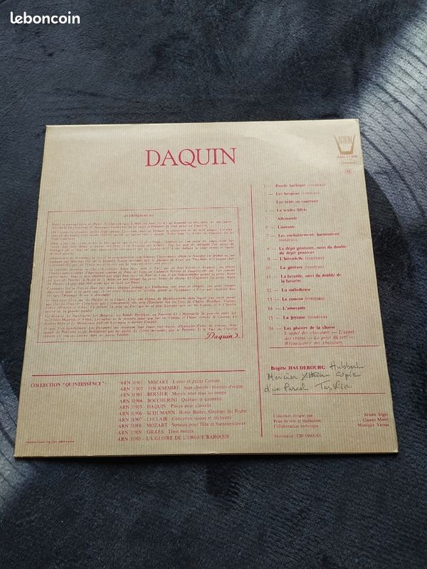 Vinyle LP 33 tours Louis-Claude Daquin - Premier livre de pièces de Clavecin - Brigitte Haudebourg - Arion ARN 31905 (image 2)